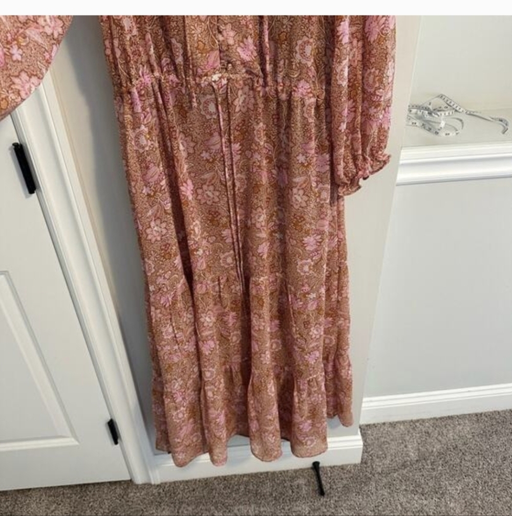 Mango Pink Orange Floral Long Sleeve Maxi Dress - Size 6 - Picture 2 of 4